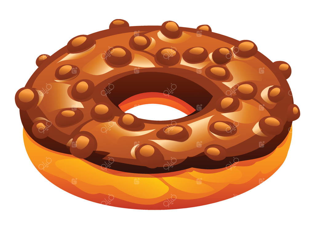 تصویر کارتونی دونات شکلاتی با لعاب و توپک‌های شکلاتی در پس‌زمینه سفید