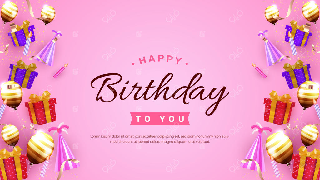 بنر جشن تولد شاد با جعبه‌های کادو و تزئینات مهمانی