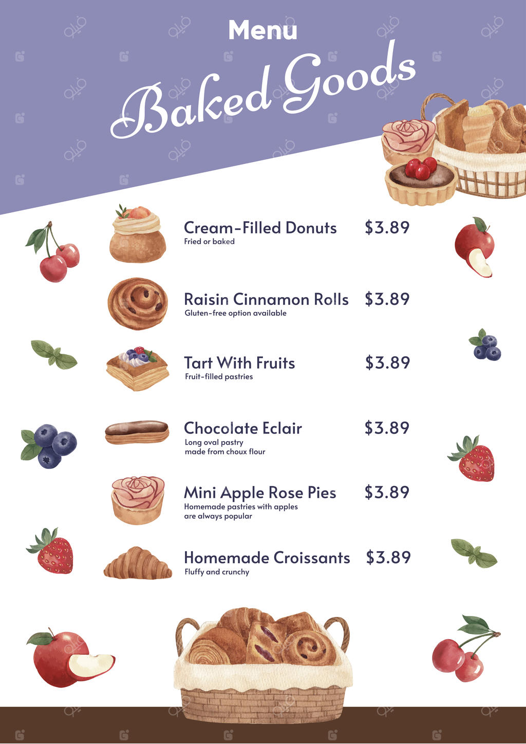 پترن منو با مفهوم روز شیرینی به سبک آبرنگی