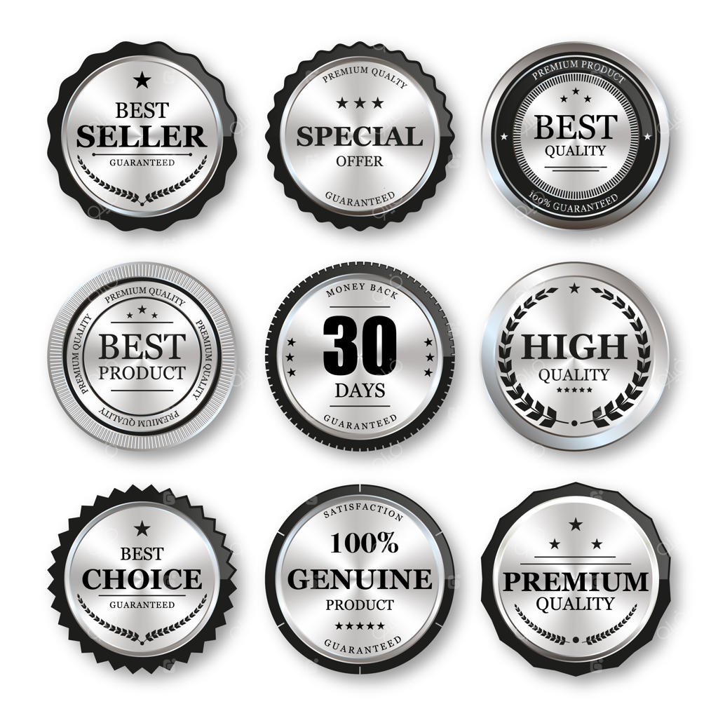 مجموعه نشان‌ها و برچسب‌های نقره‌ای با کیفیت برتر