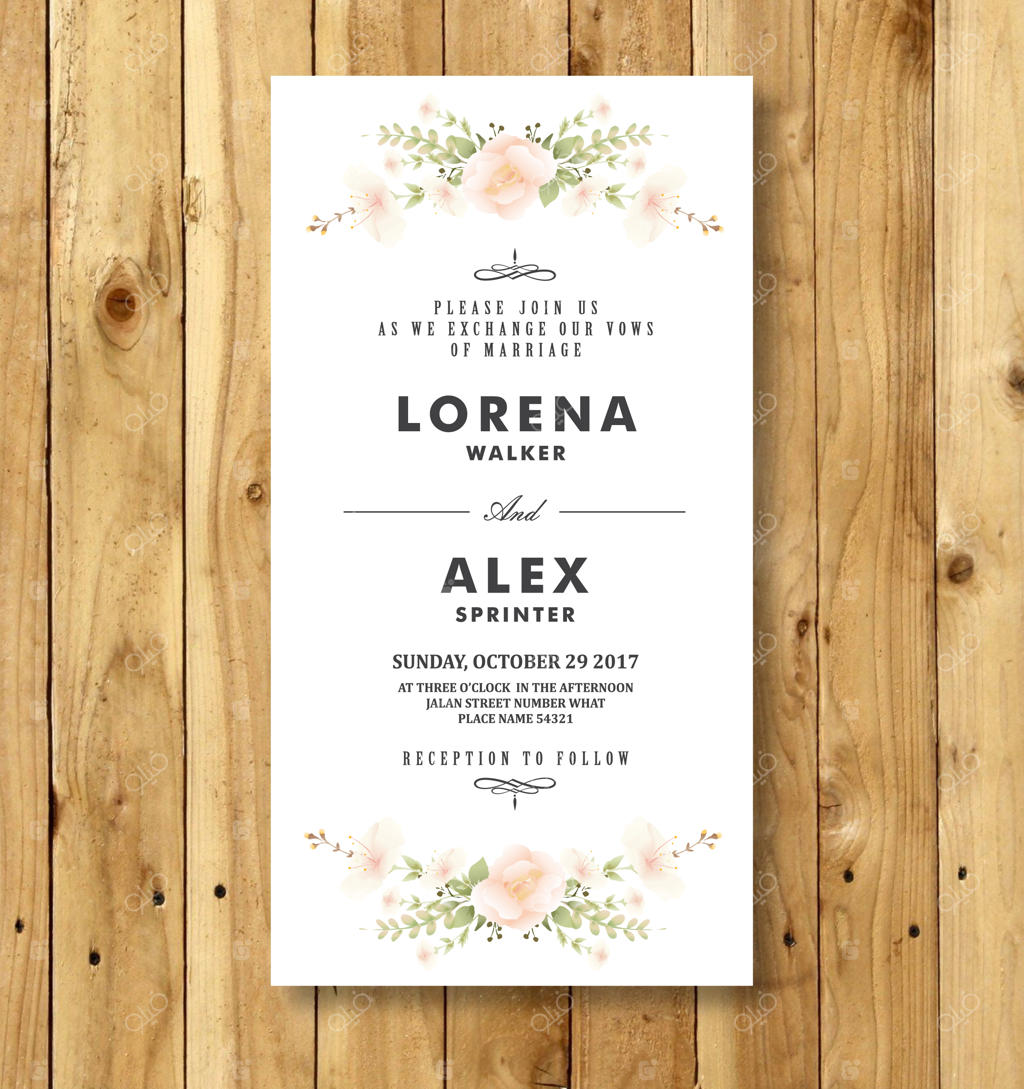 قالب کارت دعوت عروسی با طرح گل‌های کلاسیک