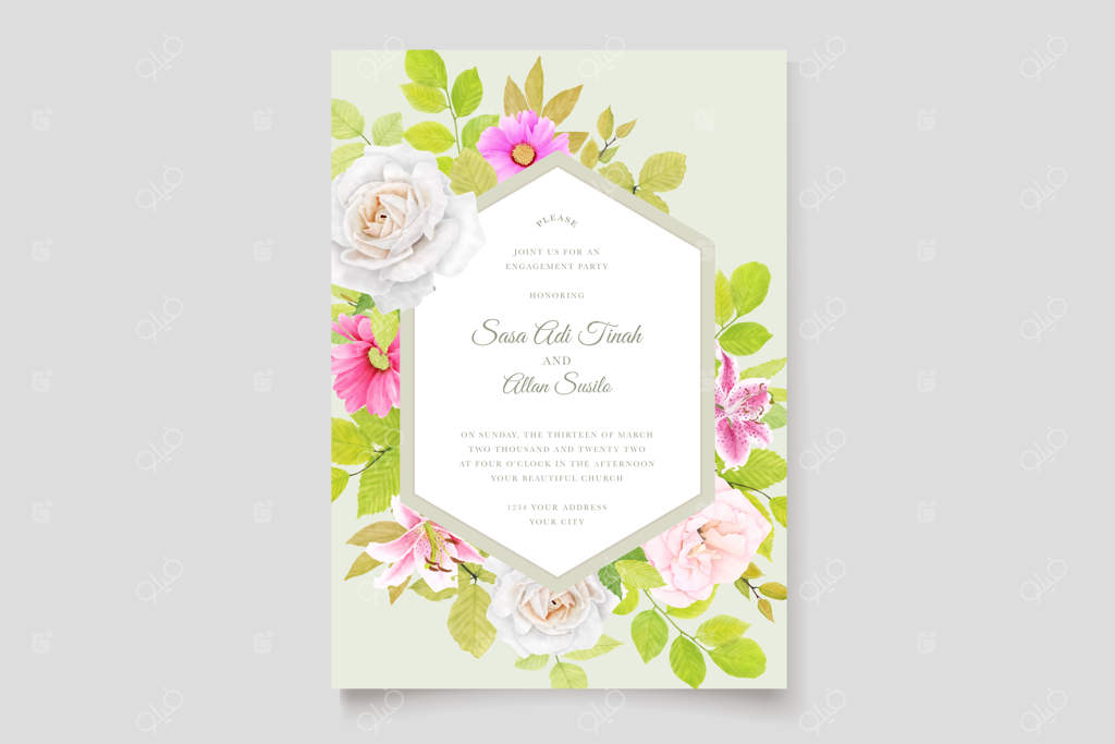 کارت عروسی با تزیینات گلدار