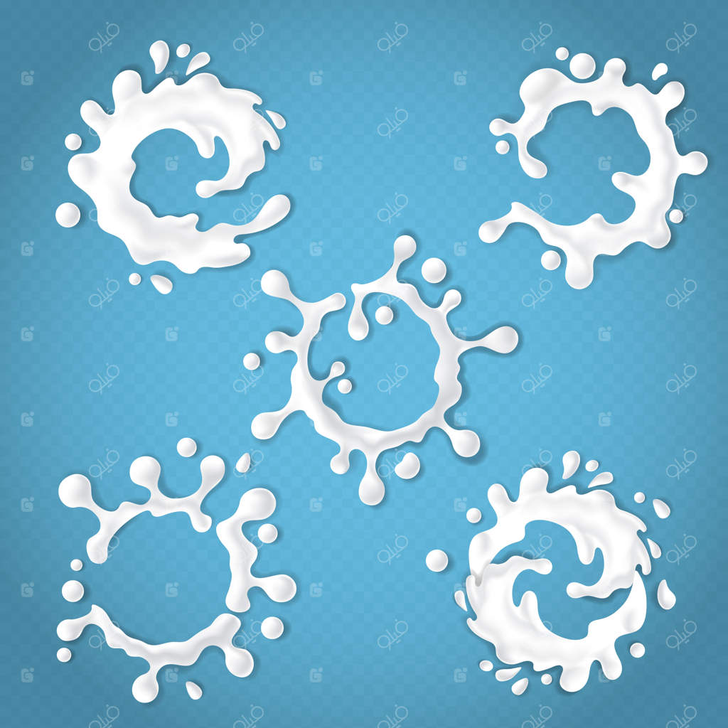 مجموعه‌ای از پاشیدن‌های واقعی شیر یا ماست با قطرات