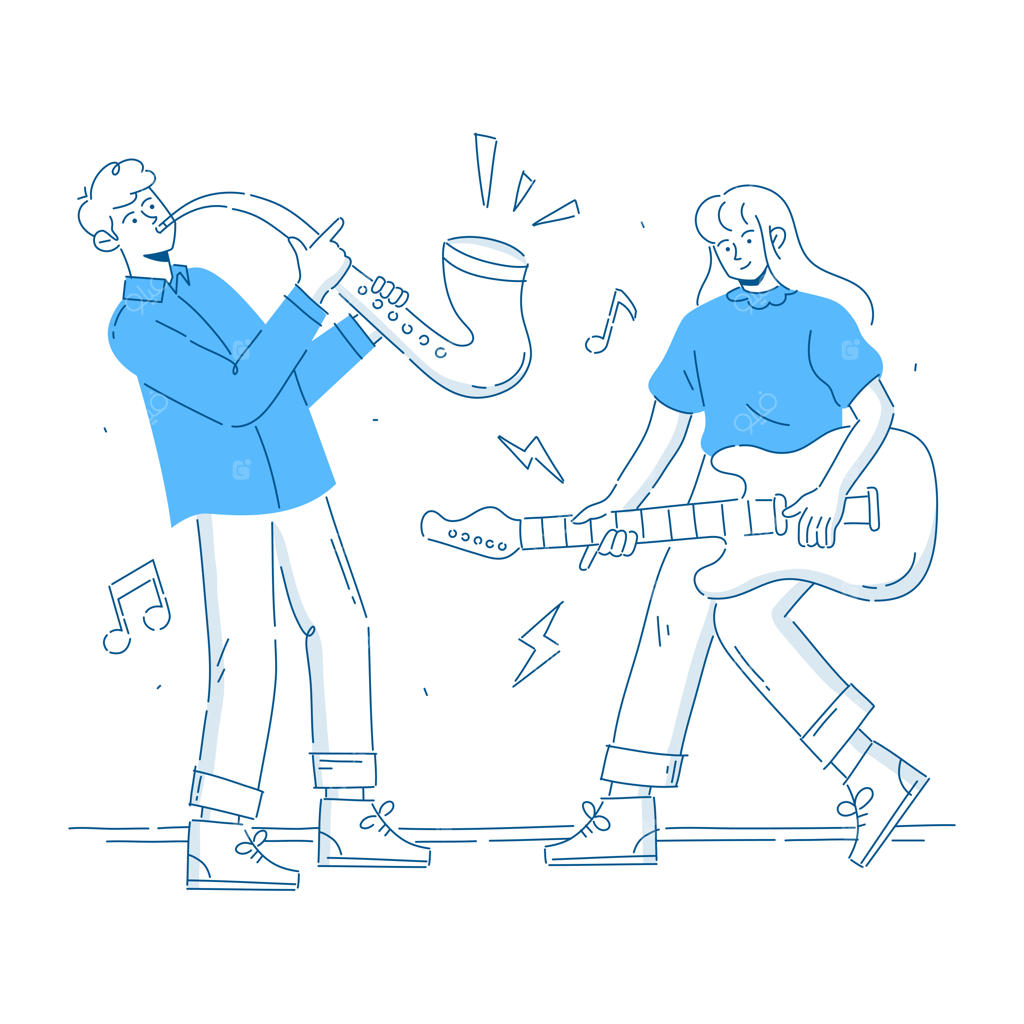 مردی با ساکسیفون و زنی با گیتار