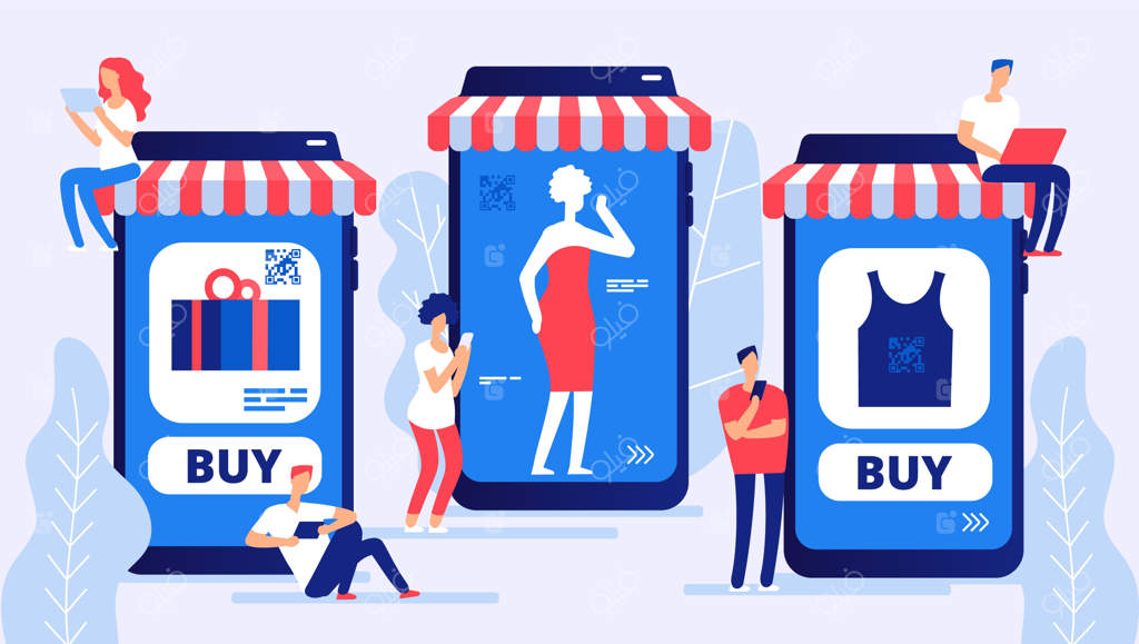 تصویرسازی فروشگاه آنلاین و مشتریان