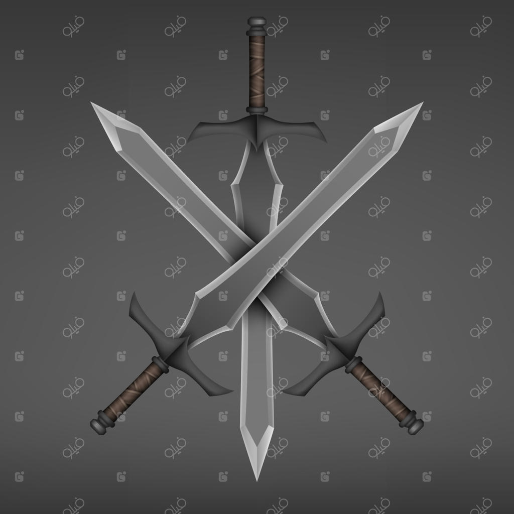 تصویرسازی وکتور سه شمشیر قرون‌وسطایی ضربدری در پس‌زمینه تیره