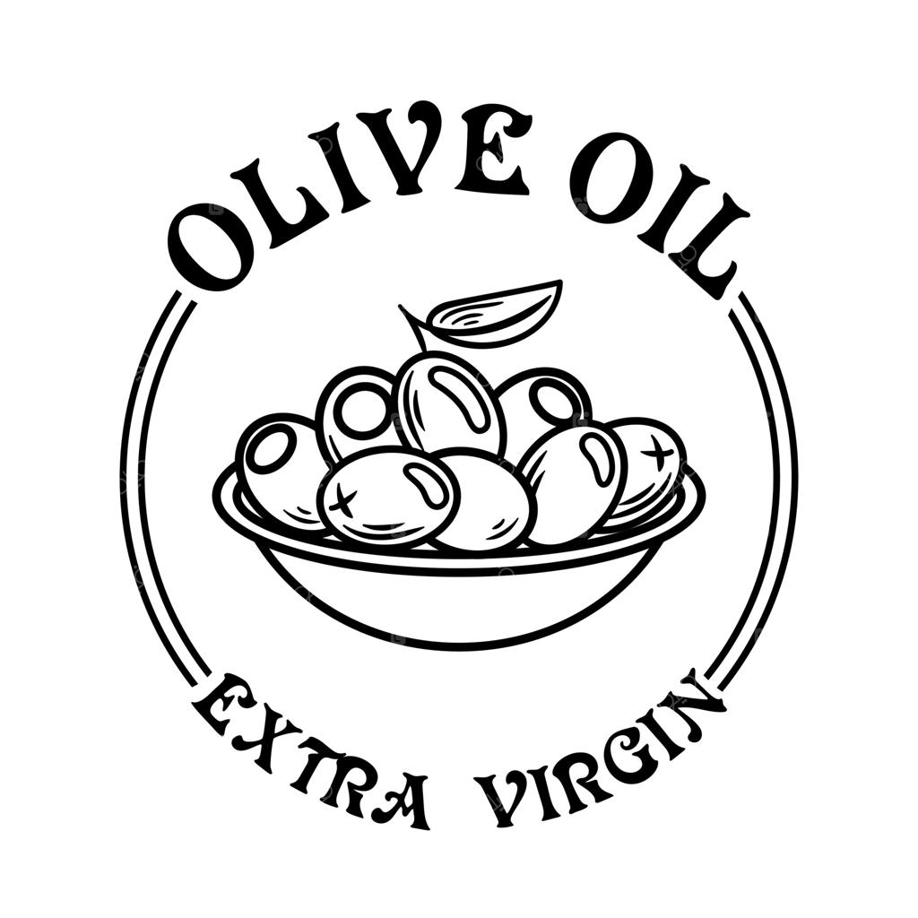 تصویرسازی برچسب روغن زیتون با طرح کاسه زیتون؛ تأکید بر تازگی و مواد طبیعی، نمایانگر کیفیت و اصالت آشپزی مدیترانه‌ای