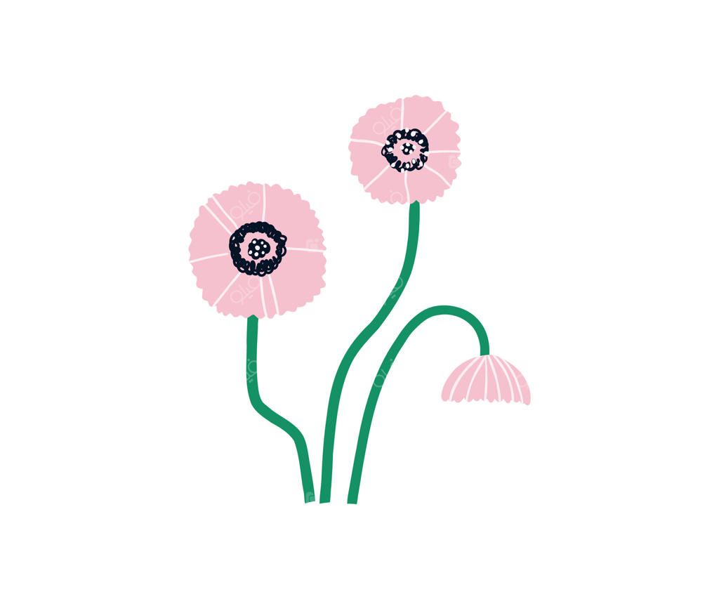 طرح گل تابستانی دست‌ساز: باغ و گلستان. گیاهان به سبک ساده.