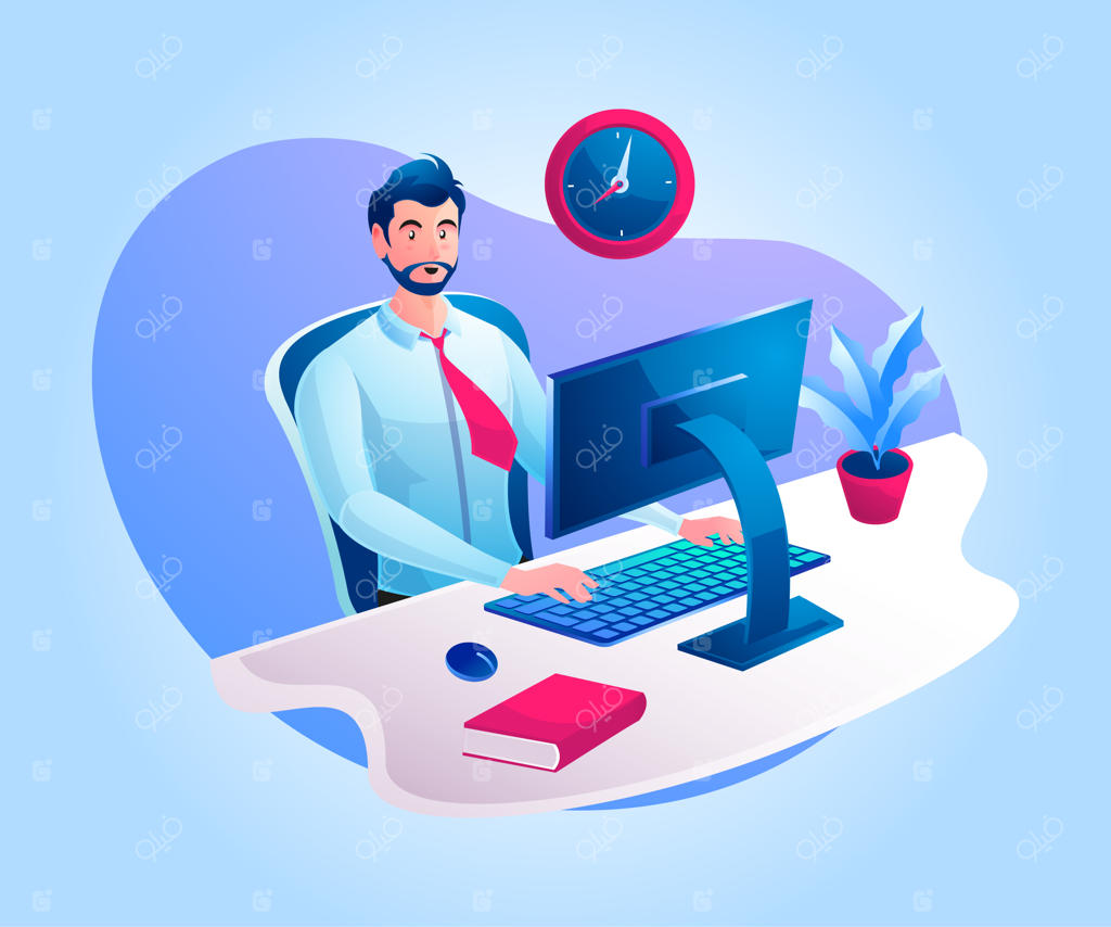 مرد در حال کار پشت میز یا کار در منزل