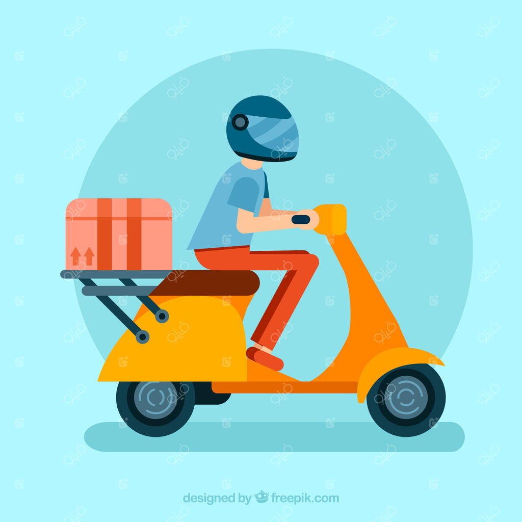 پیک موتوری با کلاه ایمنی و جعبه