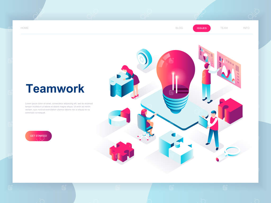 مفهوم ایزومتریک طراحی مدرن تیم‌ورک