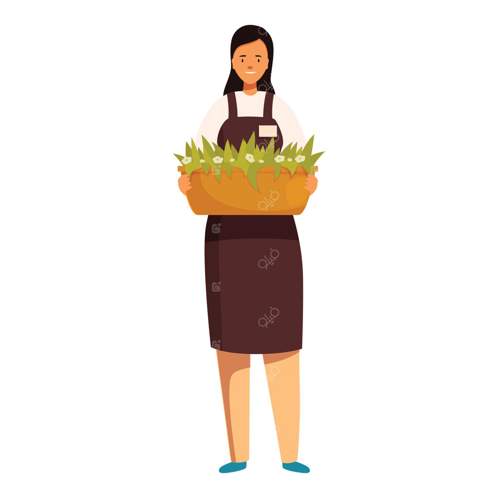 باغبان زنی لبخند به‌لب با جعبه گل در دست‌ها