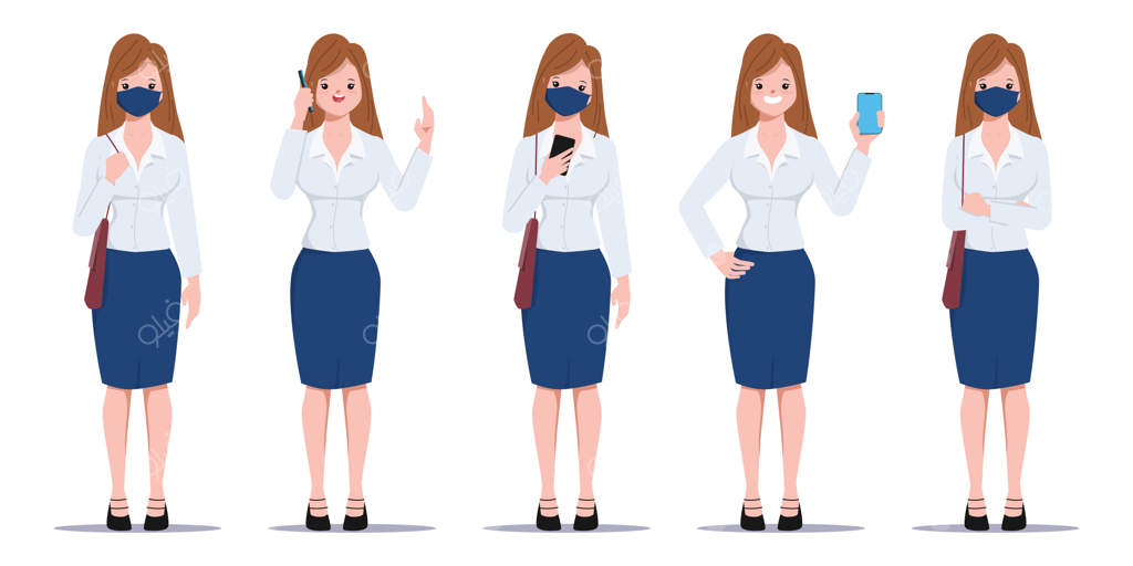 مجموعه‌ای از زنان تجاری با ماسک صورت