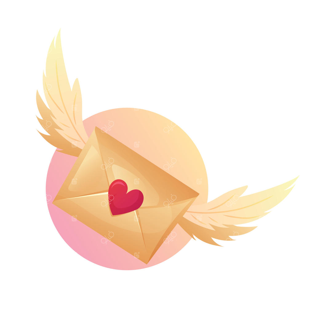 تصویر پاکت بالدار با مُهر قلب به سبک کارتونی در پس‌زمینه سفید