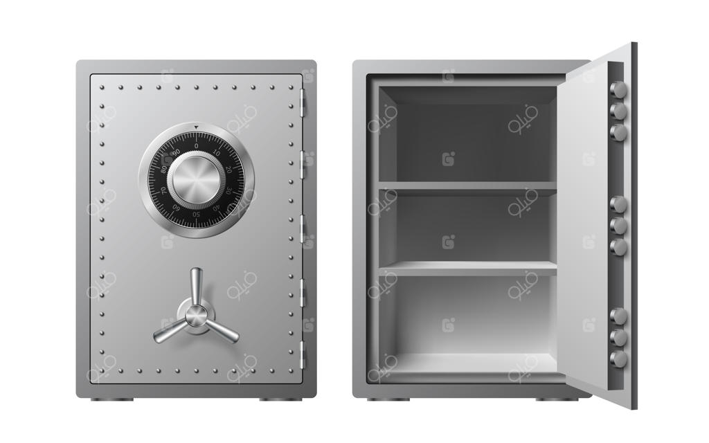 گاوصندوق فلزی با قفل رمزدار ایزوله. جعبه مقاوم و محافظت شده. حفاظت مطمئن از داده‌ها. حفاظت از اطلاعات شخصی.