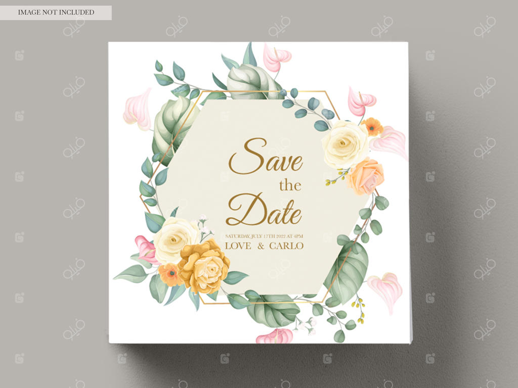 قالب کارت دعوت عروسی با طراحی دستی گل‌های زیبا