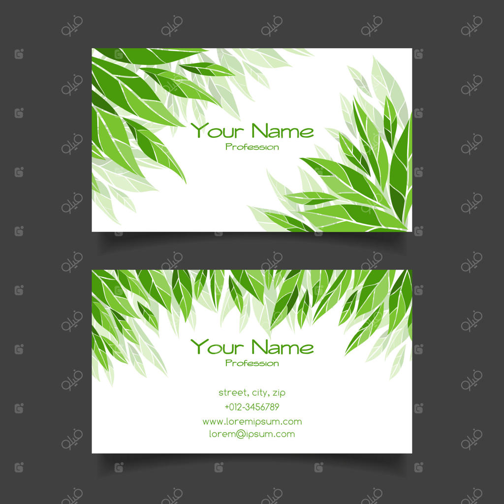 کارت ویزیت با طراحی برگ‌های سبز - قالب آماده