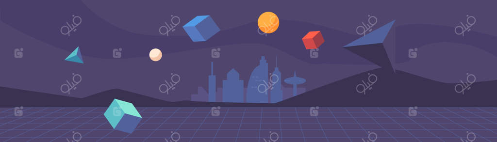 متاورس تکنولوژی دیجیتال آینده‌نگر، واقعیت مجازی و افزوده با اشکال هندسی انتزاعی و نمای شهر