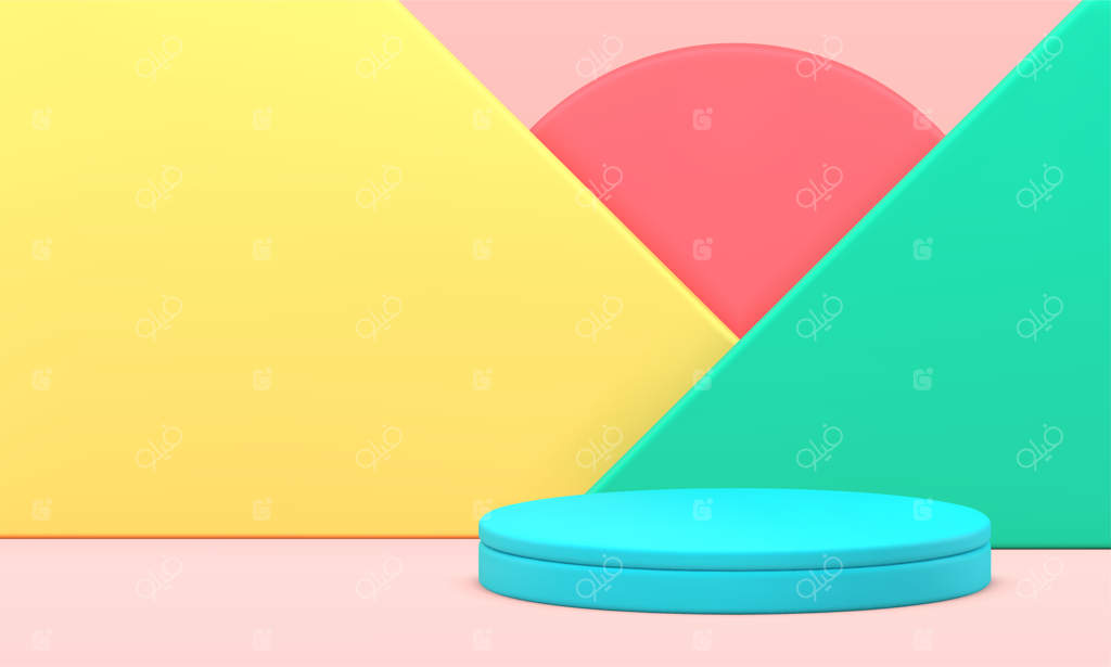 پلتفرم دایره‌ای در پس‌زمینه سه‌بعدی با طراحی مثلثی هندسی برای نمایش محصول به صورت واقع‌گرایانه