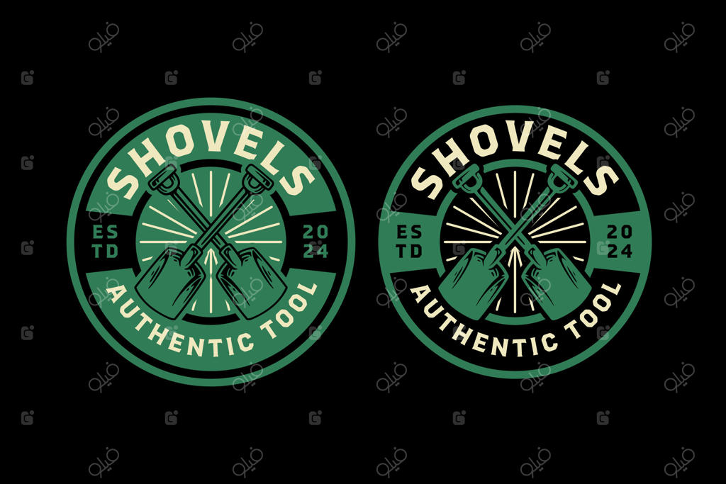 مجموعه طراحی لوگو کلاسیک نشان کلنگ و بیل برای بستانداران، کشاورزان و کارگران معدن و مزرعه