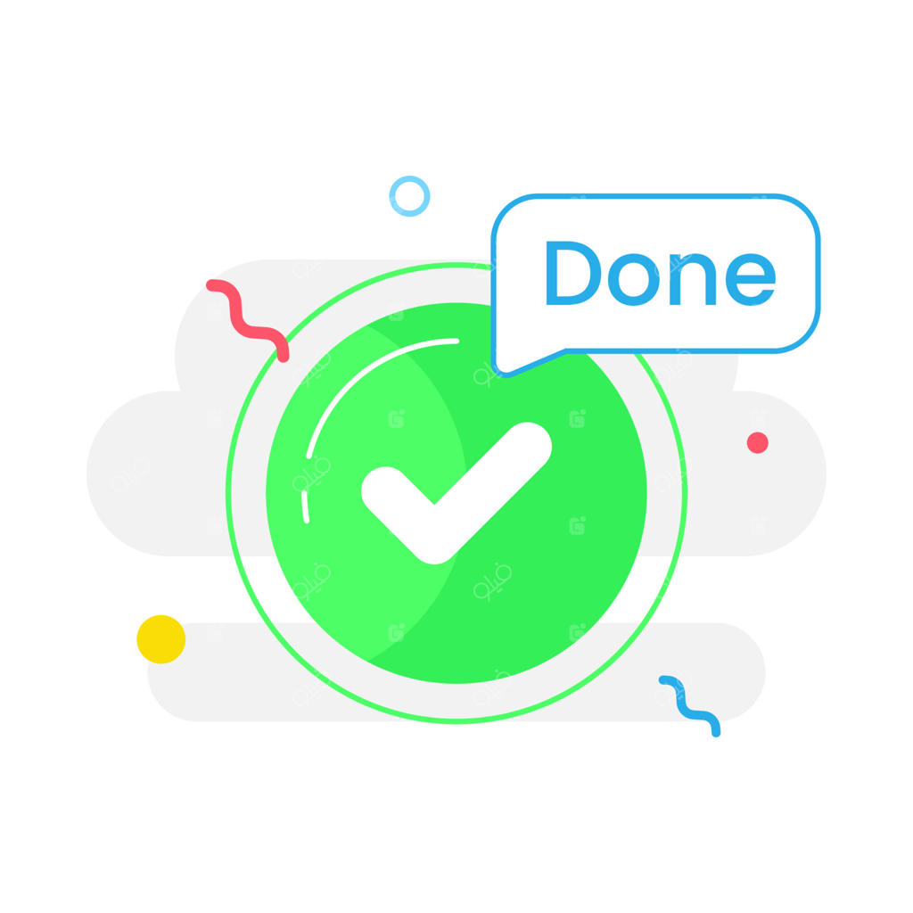 تصویرسازی وکتور علامت تیک و مفهوم انجام کار با طراحی تخت (Flat)؛ المان گرافیکی مدرن مناسب برای صفحه فرود، دکمه و رابط کاربری (UI)