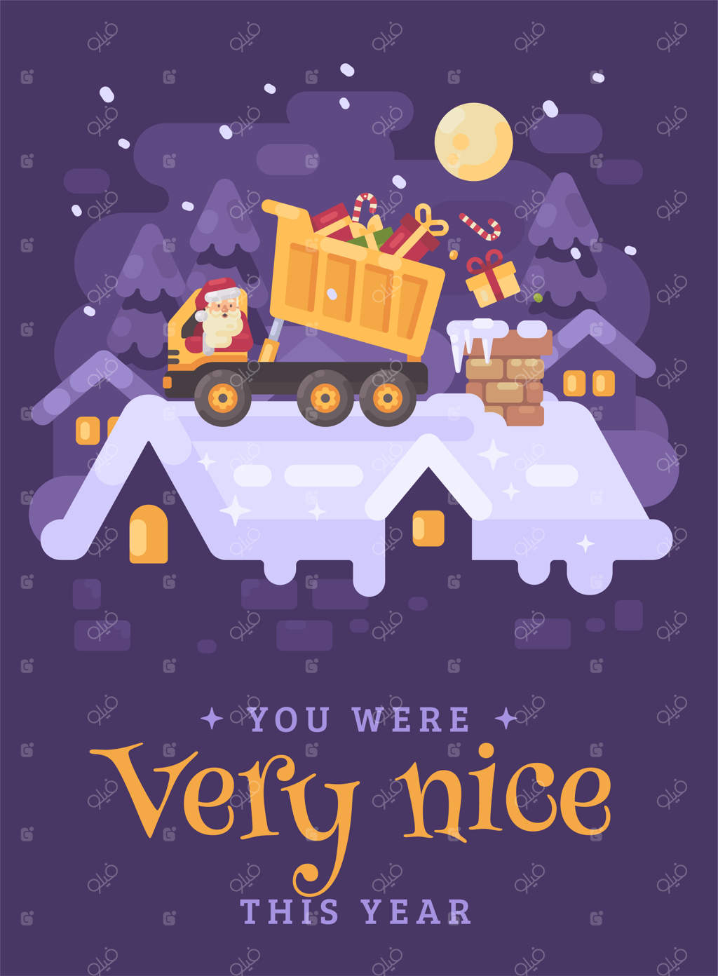 بابانوئل با کامیون در حال تخلیه هدایا به داخل دودکش