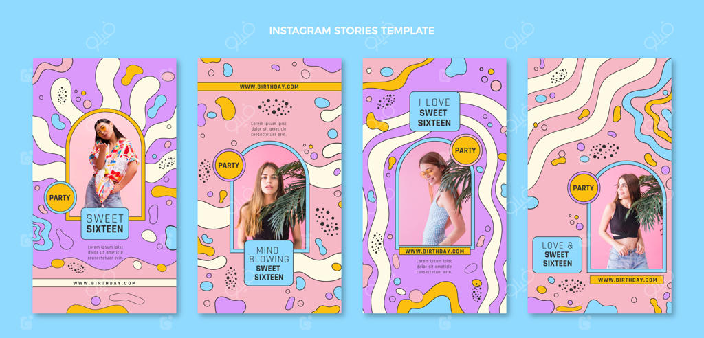 طرح‌های دستی و مسطح برای استوری‌های اینستاگرام جشن ۱۶ سالگی