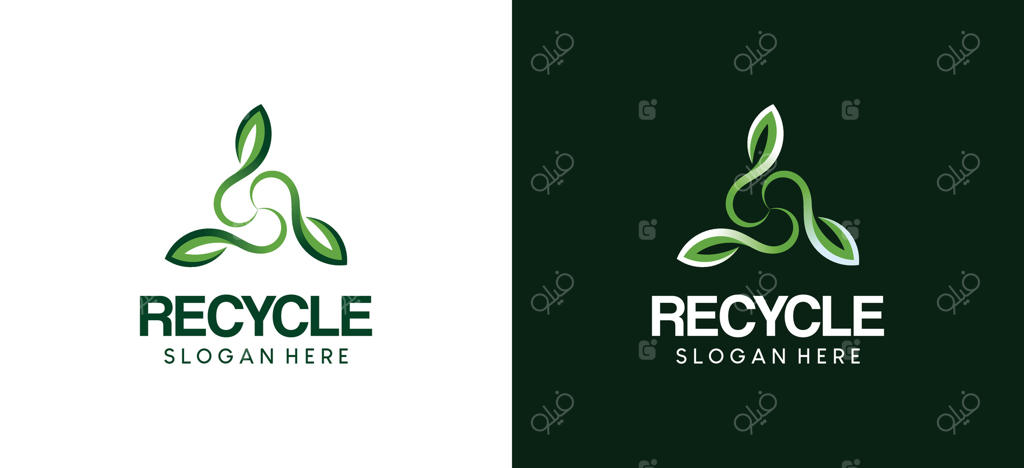 مثلث بازیافت با برگ‌های طبیعی سبز، طراحی لوگوی محیط زیست و بازیافت