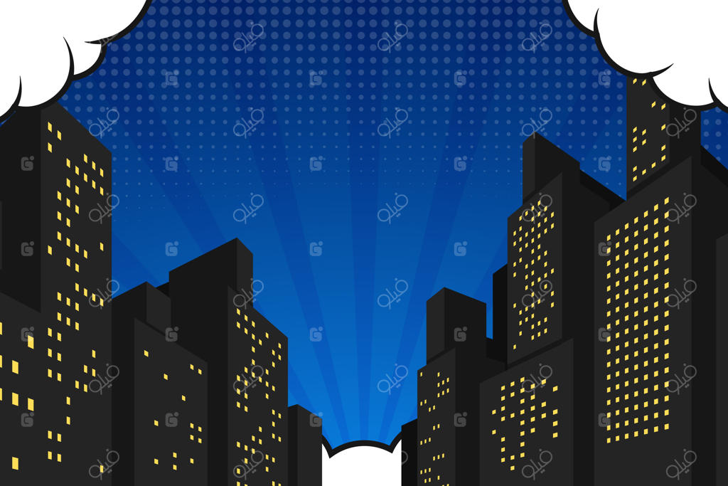 پس‌زمینه شهر به سبک کمیک با افکت گرادینت