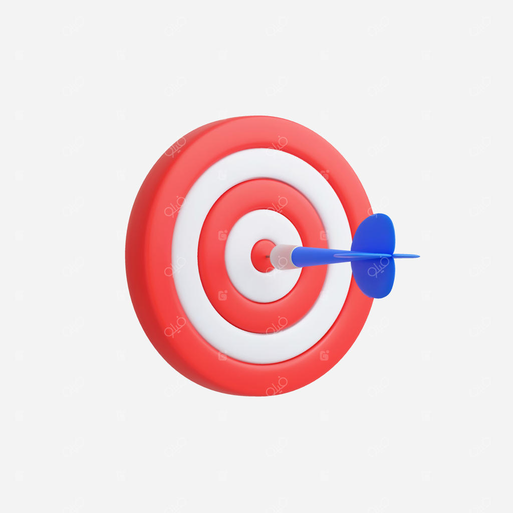 تصویر سه‌بعدی یک هدف رنگارنگ با یک دارت در وسط آن.