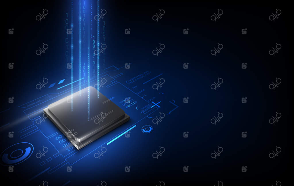 برد مدار چاپی. زمینه فناوری. مفهوم پردازنده‌های مرکزی کامپیوتر (CPU). چیپ دیجیتال مادربرد. تصویر برداری.