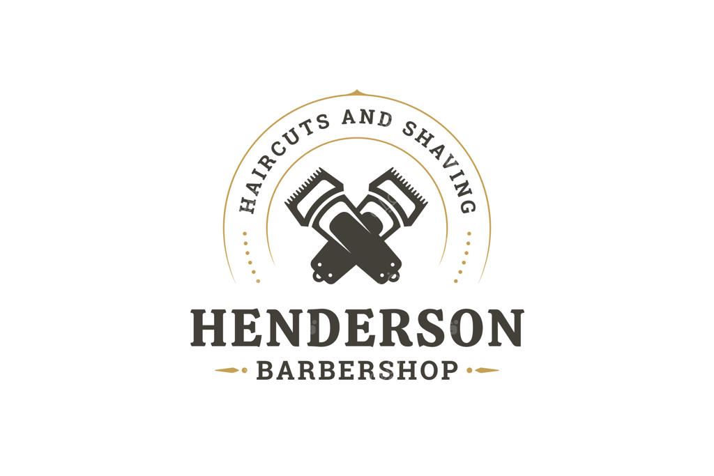 طراحی لوگوی آرایشگاه با عناصر قدیمی از قیچی و شانه برای خدمات پیرایش