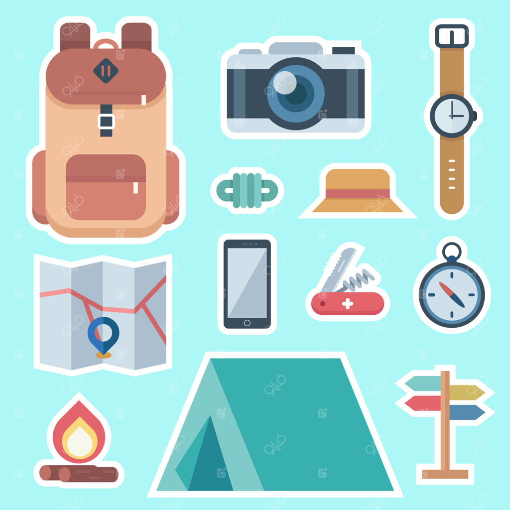مجموعه برچسب وکتور نمادهای ماجراجویی و سفر