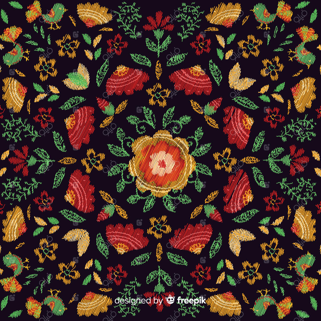 زمینه گلدوزی گل‌دار مکزیکی