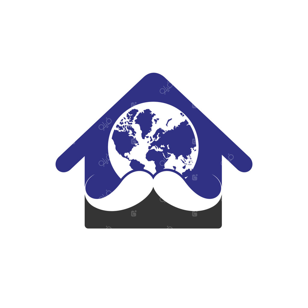 قالب طراحی لوگوی وکتور آرایشگر جهانی: طراحی لوگو با آیکون سبیل و جهان.