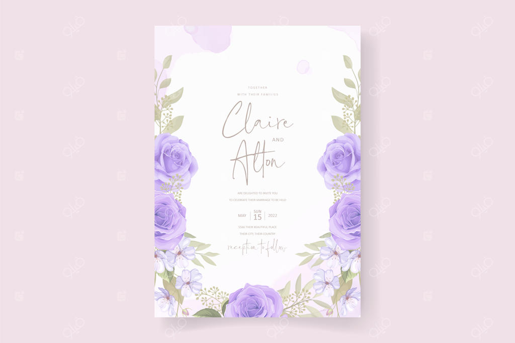 قالب کارت دعوت با تزیین گل و برگ زیبا