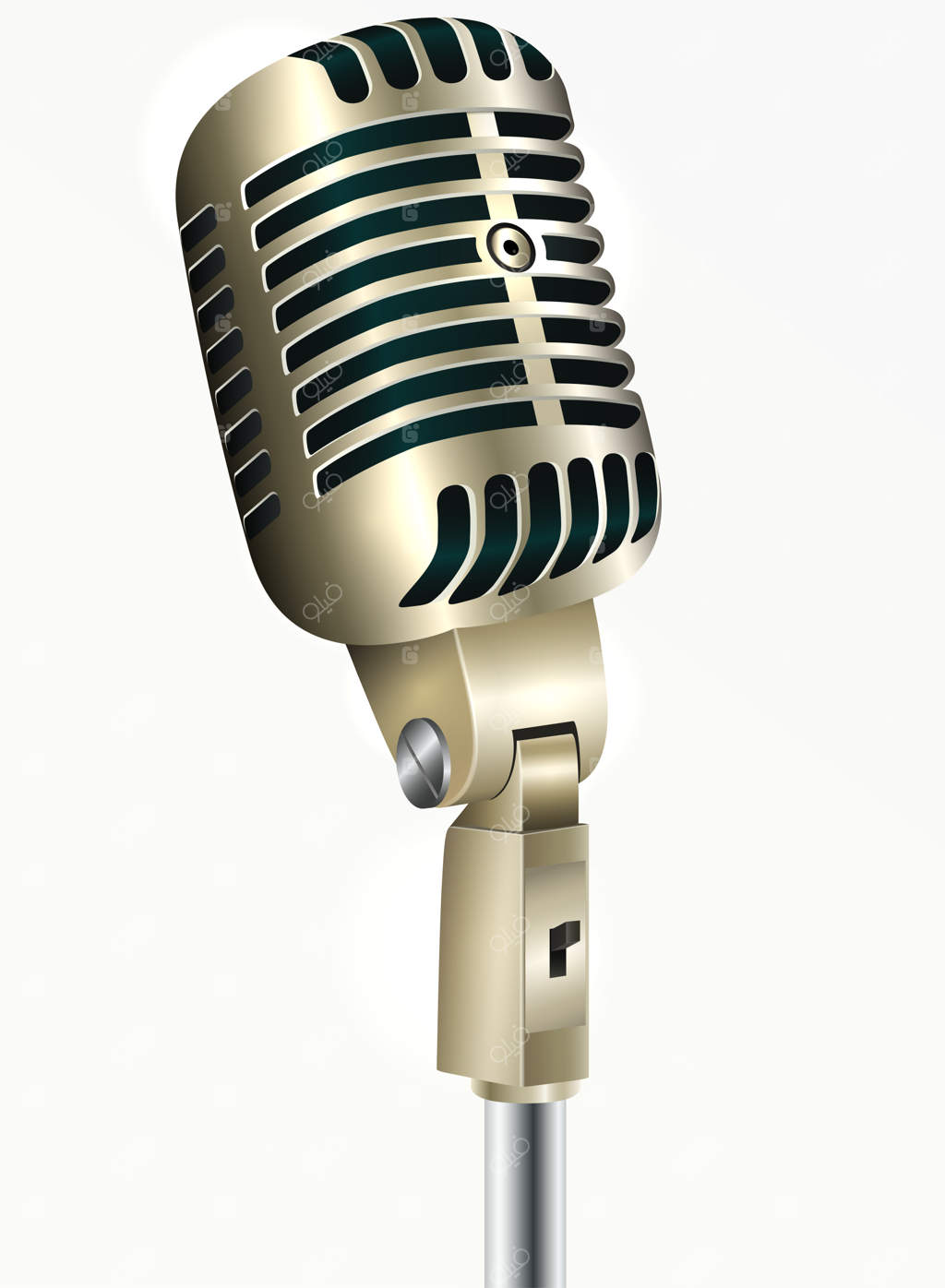 تصویر وکتور میکروفون قدیمی طلایی روی پس‌زمینه سفید