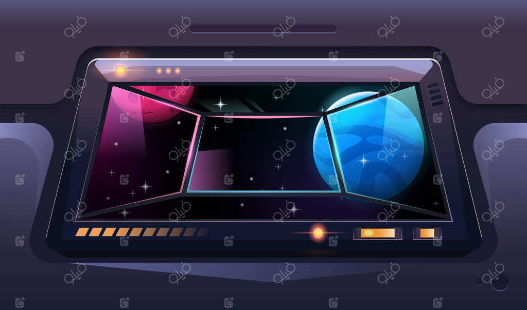 نمایی از فضا و سیارات بیگانه از پنجره سفینه فضایی