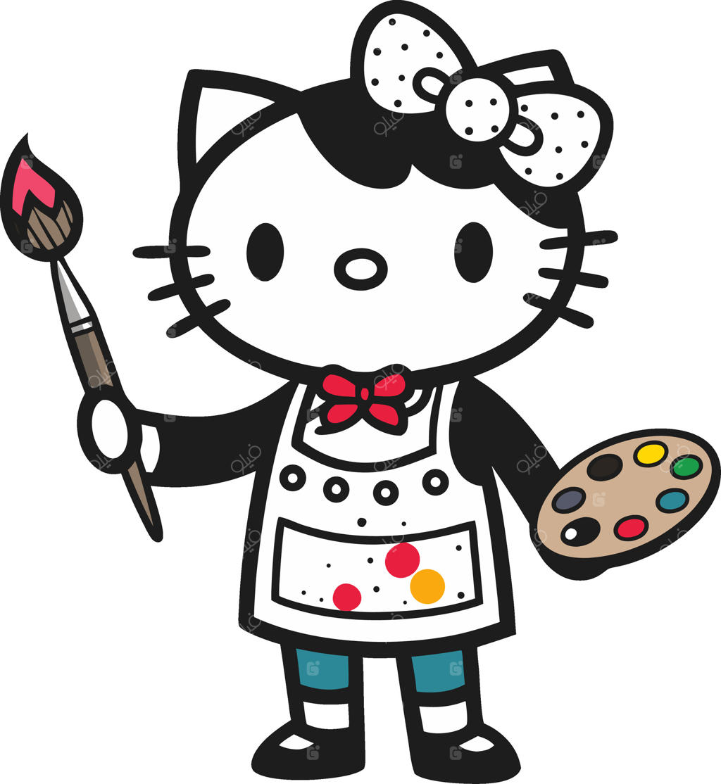 شخصیت گربه نقاش بامزه با قلم‌مو و پالت برای تم‌های هنری و کاردستی کودکان