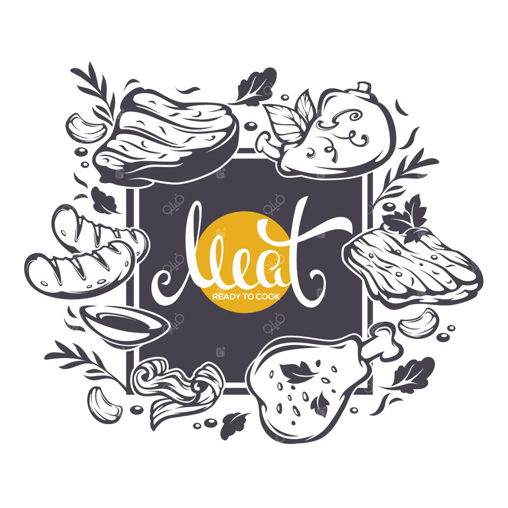 پس‌زمینه غذاهای گوشتی، طراحی پترن منو همراه با ترکیب‌بندی متنی