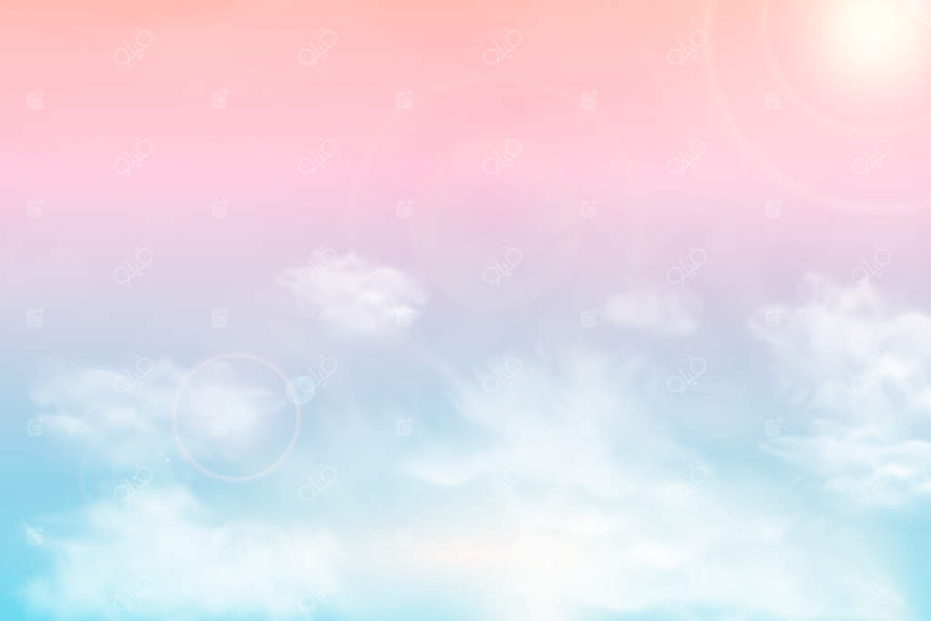 زمینه‌ای با آفتاب و ابرهای نرم به رنگ‌های پاستلی. آسمان آفتابی جادویی و خیال‌انگیز با پس‌زمینه‌ای پاستلی و ابری متنوع و سفید و نرم.