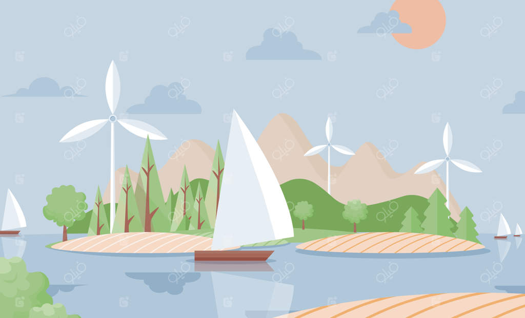 چشم‌انداز تابستانی طبیعت با یک کشتی