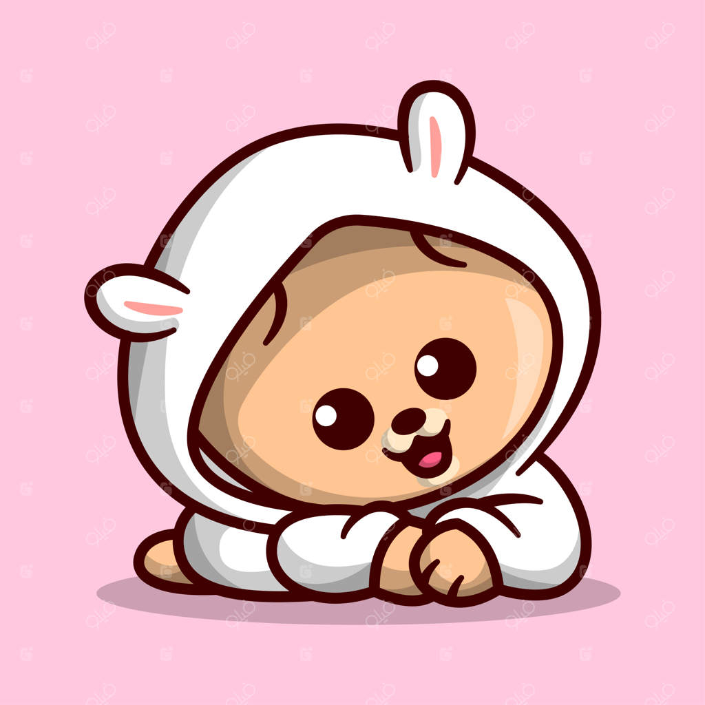 توله سگ ناز پامرانین با سوییشرت سفید به عنوان کاراکتر کارتونی.