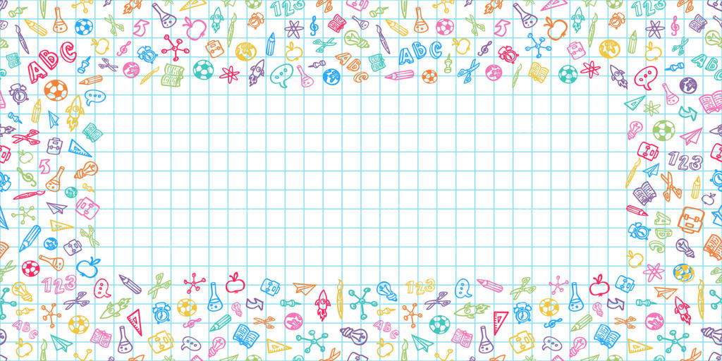 طراحی پترن یکپارچه بازگشت به مدرسه با طرح‌های دستی لوازم تحریر و فضای خالی روی ورق سفید دفتر. بنر آموزش، یادگیری و دانش