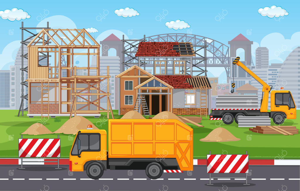 صحنه انیمیشنی از محل ساخت و ساز ساختمان