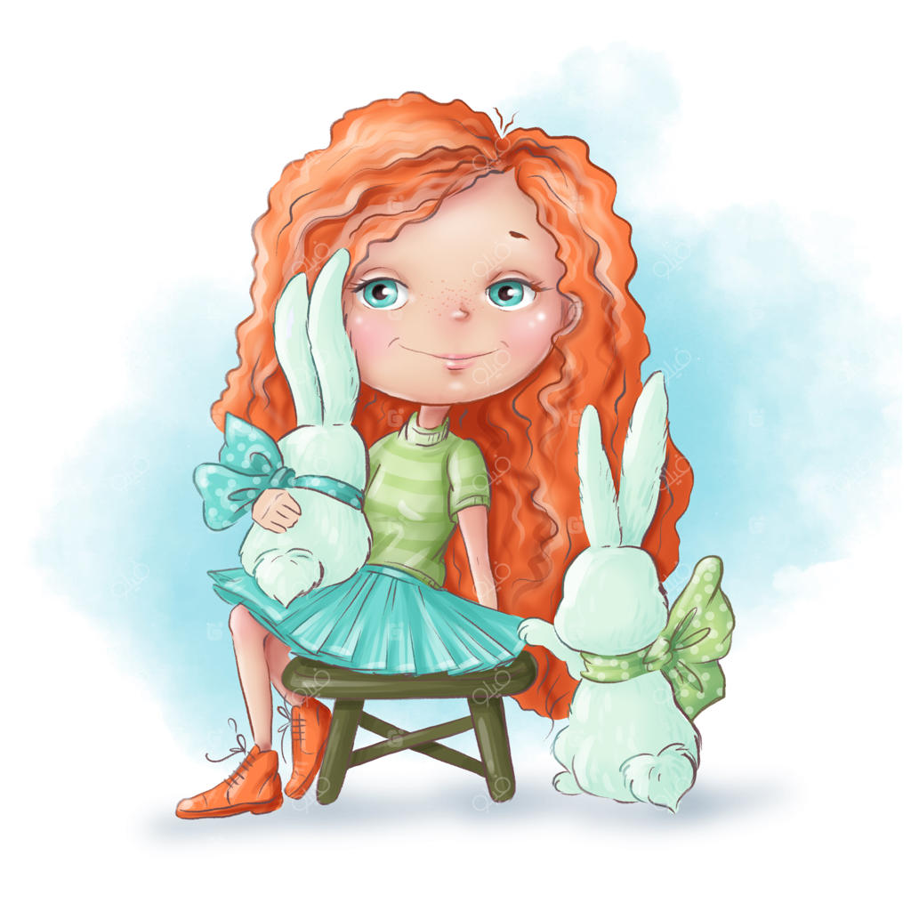 دختر کارتونی بامزه با دوستان خرگوشی