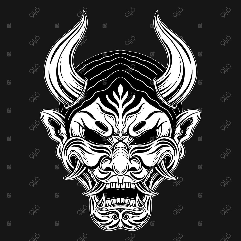 تتو ماسک اونی ژاپنی به سبک هاشور، هنر تاریک