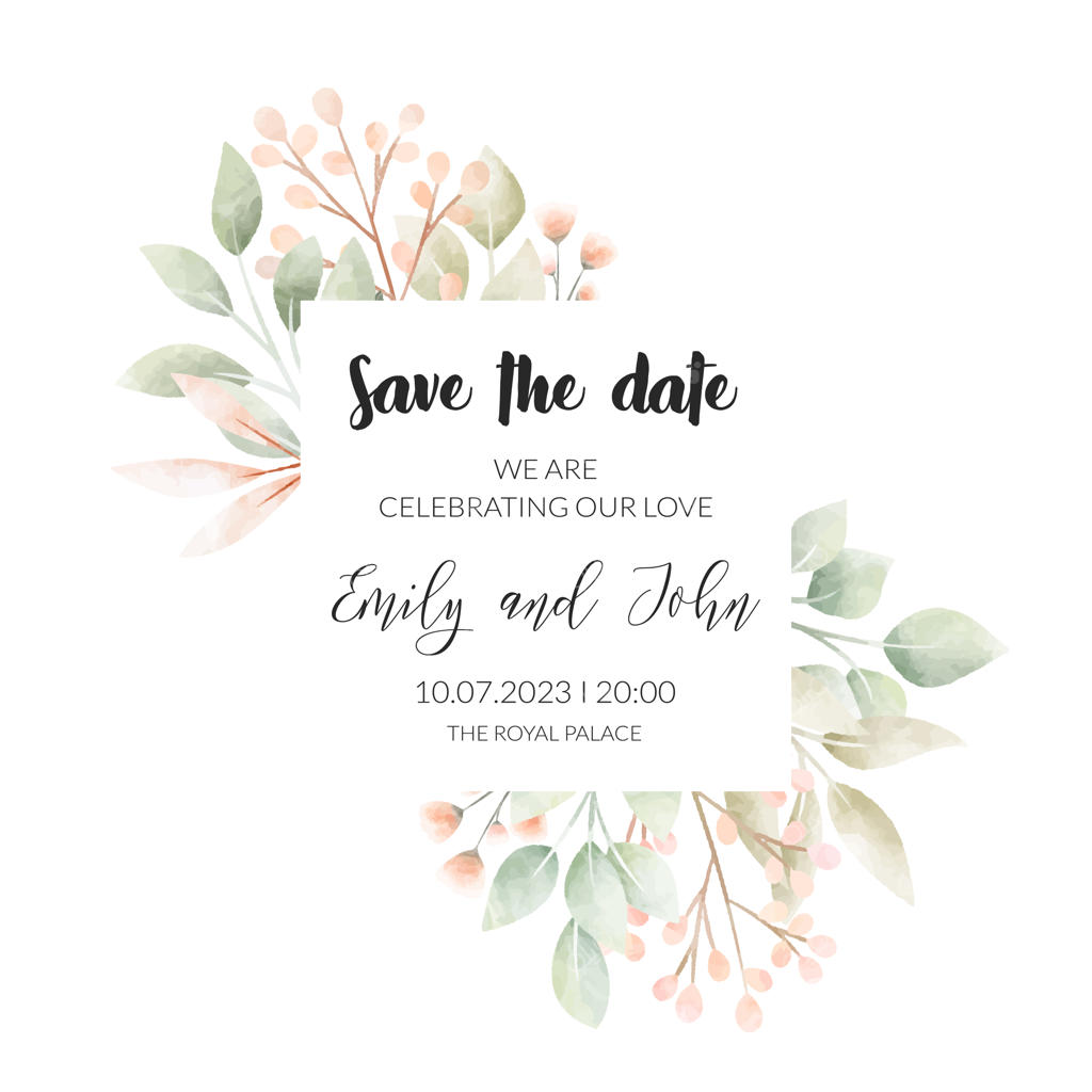 قاب گل‌دار با آبرنگ - کارت دعوت.