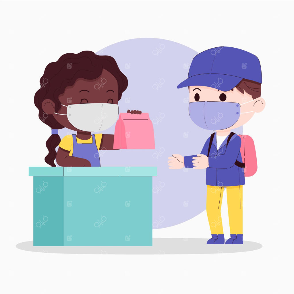 مفهوم تحویل دستی با ماسک صورت