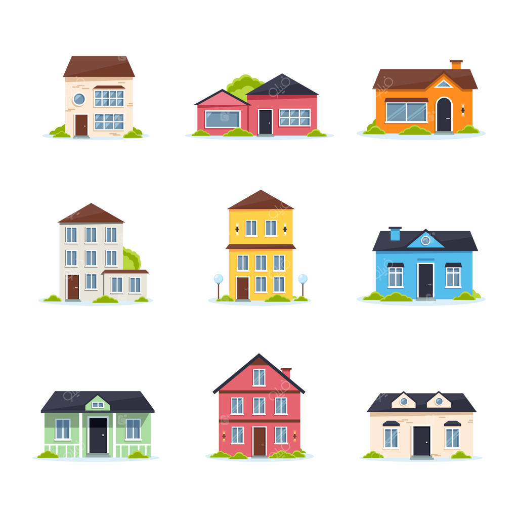 مجموعه وکتور تصویرسازی فلت خانه و ساختمان